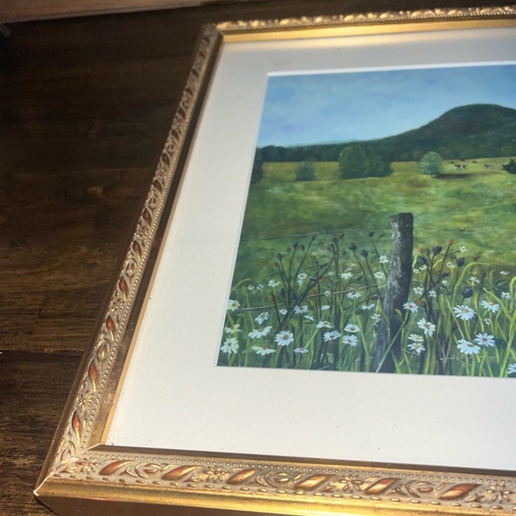 Lovely farm painting print signed/numbered in the corner. White mat gold frame - Picture 4 of 4
